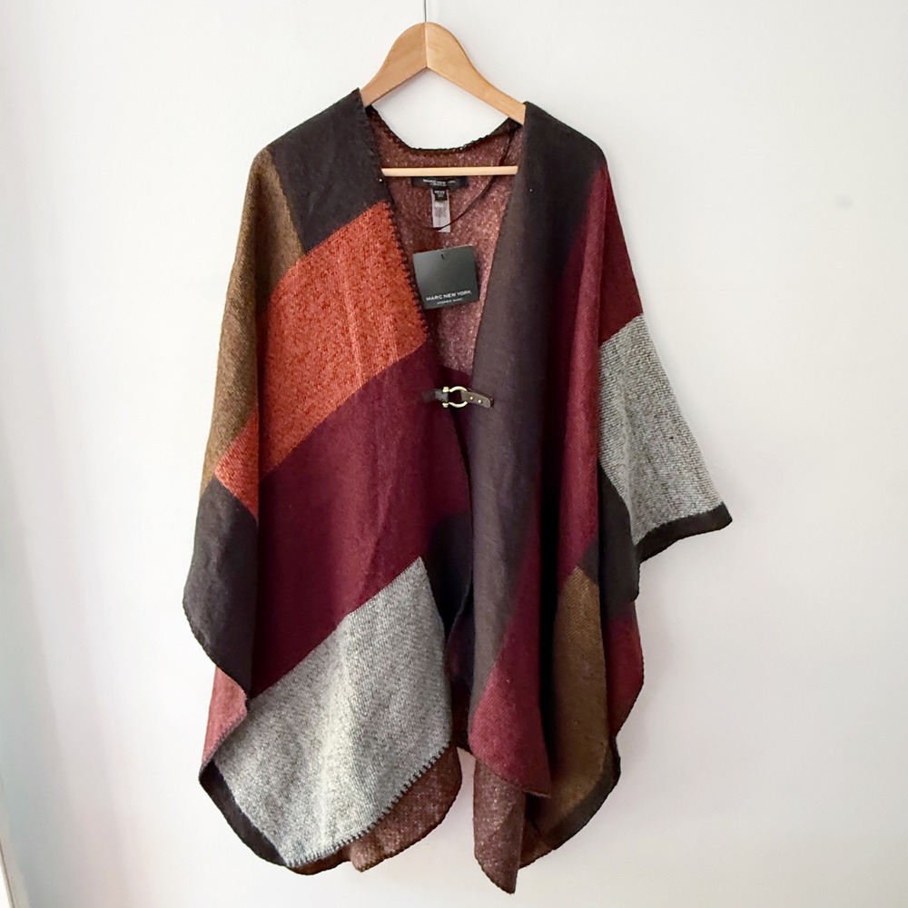 NWT Marc New York Poncho Women OS Colorblock Oversized Wrap Cape Cozy Comfy